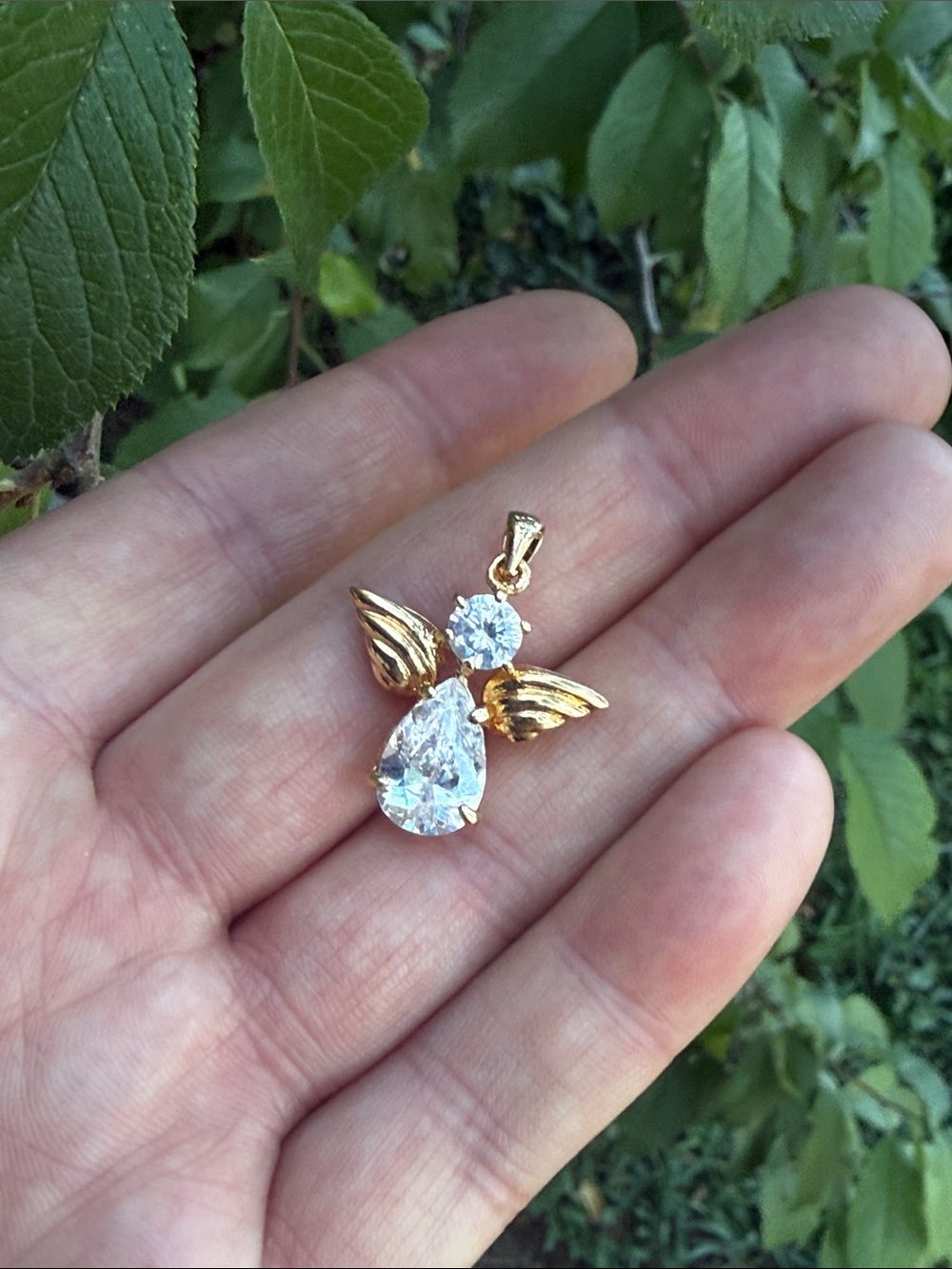 Gold tone angel rhinestone pendant vintage